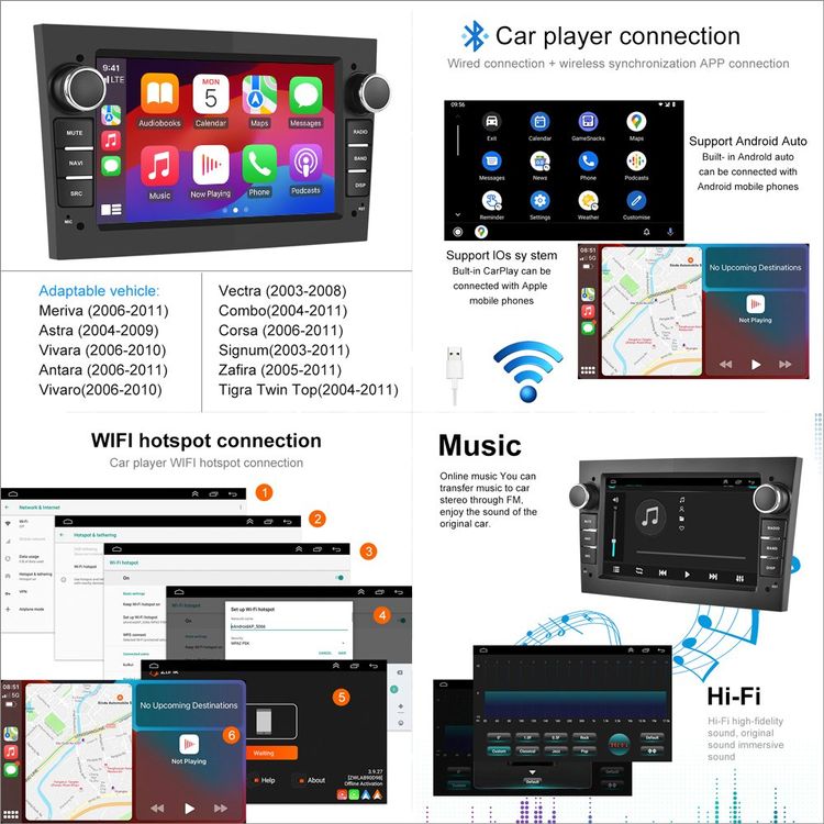 Autoradio 7” Con Carplay Per Opel Astra/Vectra/Corsa/Zafira – Android Auto, WiFi, GPS, FM, Bluetooth E Telecamera Retromarcia Inclusa