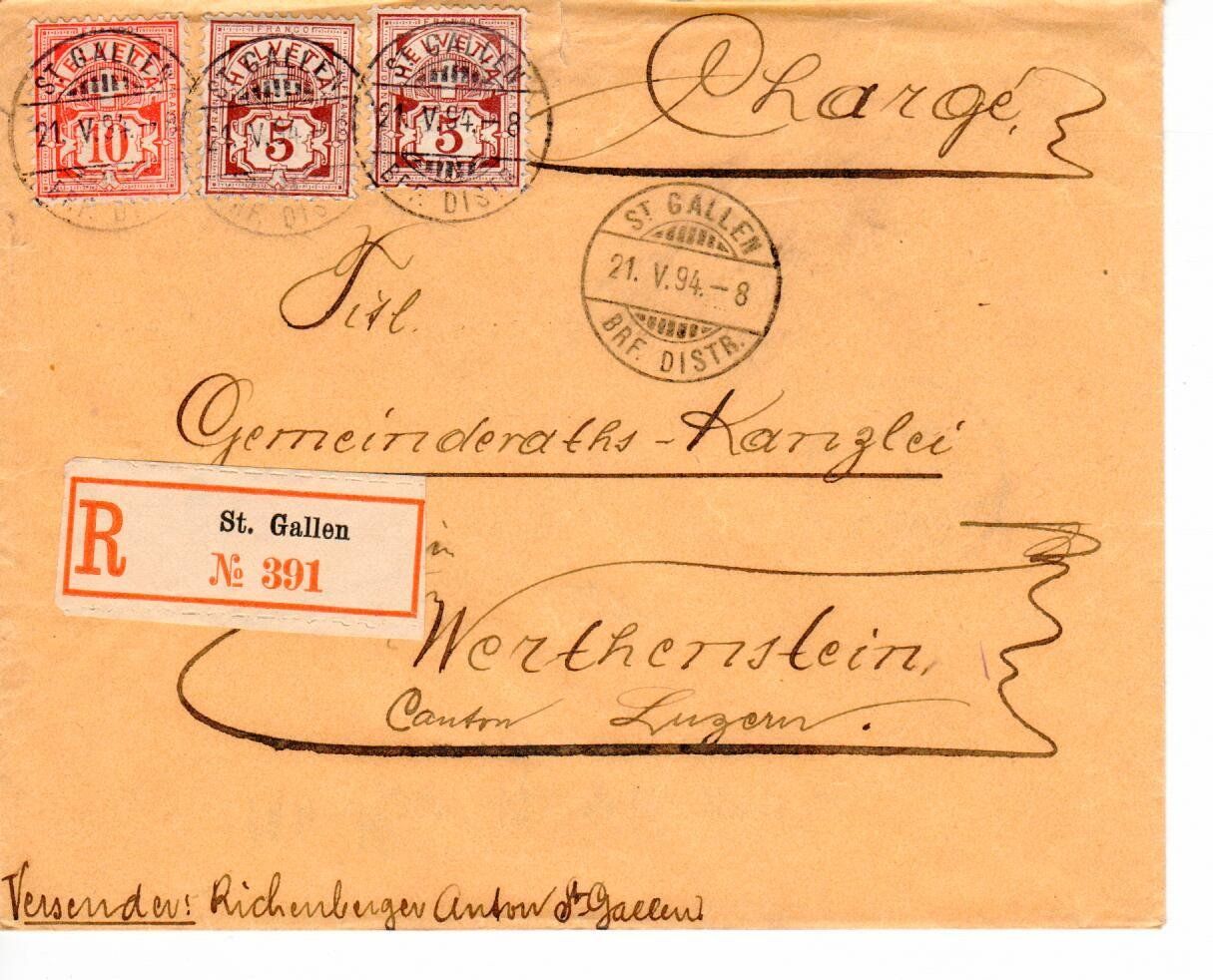 Tous les timbres: R-Brief St.Gallen 1894 – D'occasion à Wolhusen par Curver9