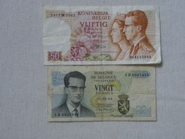 Alte Belgische Geldscheine, 2 Stk., Jahrgang 1964/66