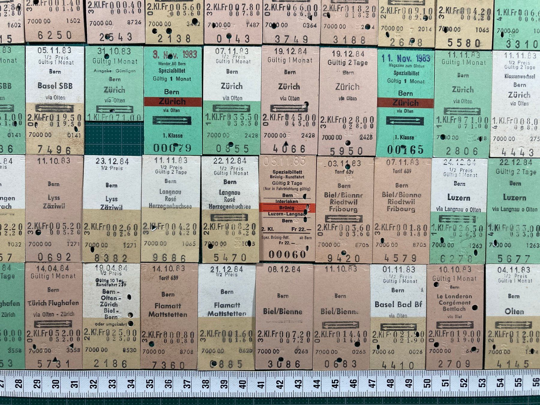 Biglietti: BERN, 120 verschiedene Bahn Billette, SBB, 1983, 1984 – Usato da Lenzburg venduto da fh1 6