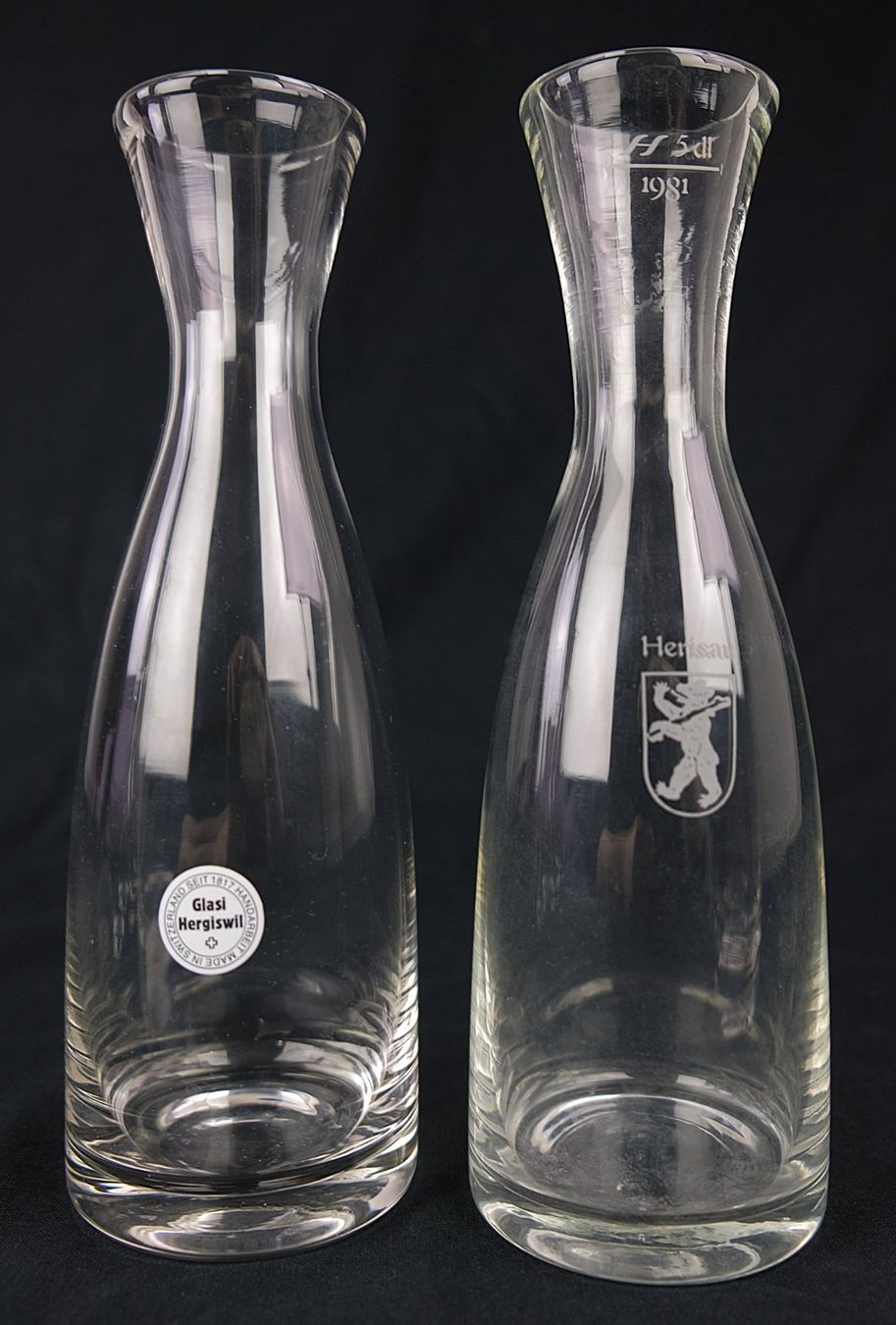 Glasi Hergiswil Caraffe: 4x Glas Karaffen, Krug, Flasche – Usato da Volketswil venduto da brockipfannenstil 1