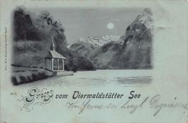 Gruss vom Vierwaldstättersee, Mondscheinkarte, gelaufen 1900