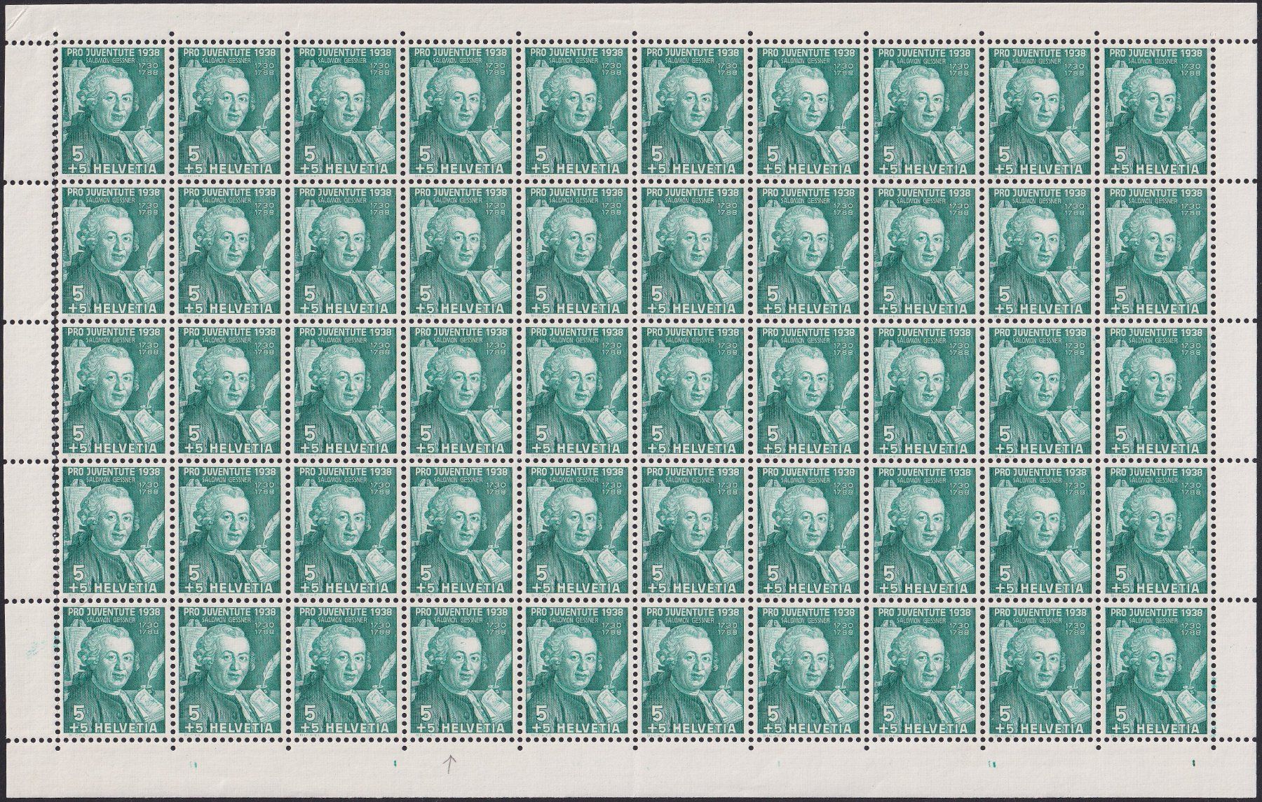 Tutti i francobolli: 1938, J85 Bogen +Plattenfehler Nr.85.2.01 **. 50.-+ – Usato da Sursee venduto da Luzernerraute