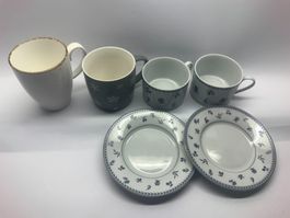 4 Tassen und 2 Untertassen – verschiedene Dekore