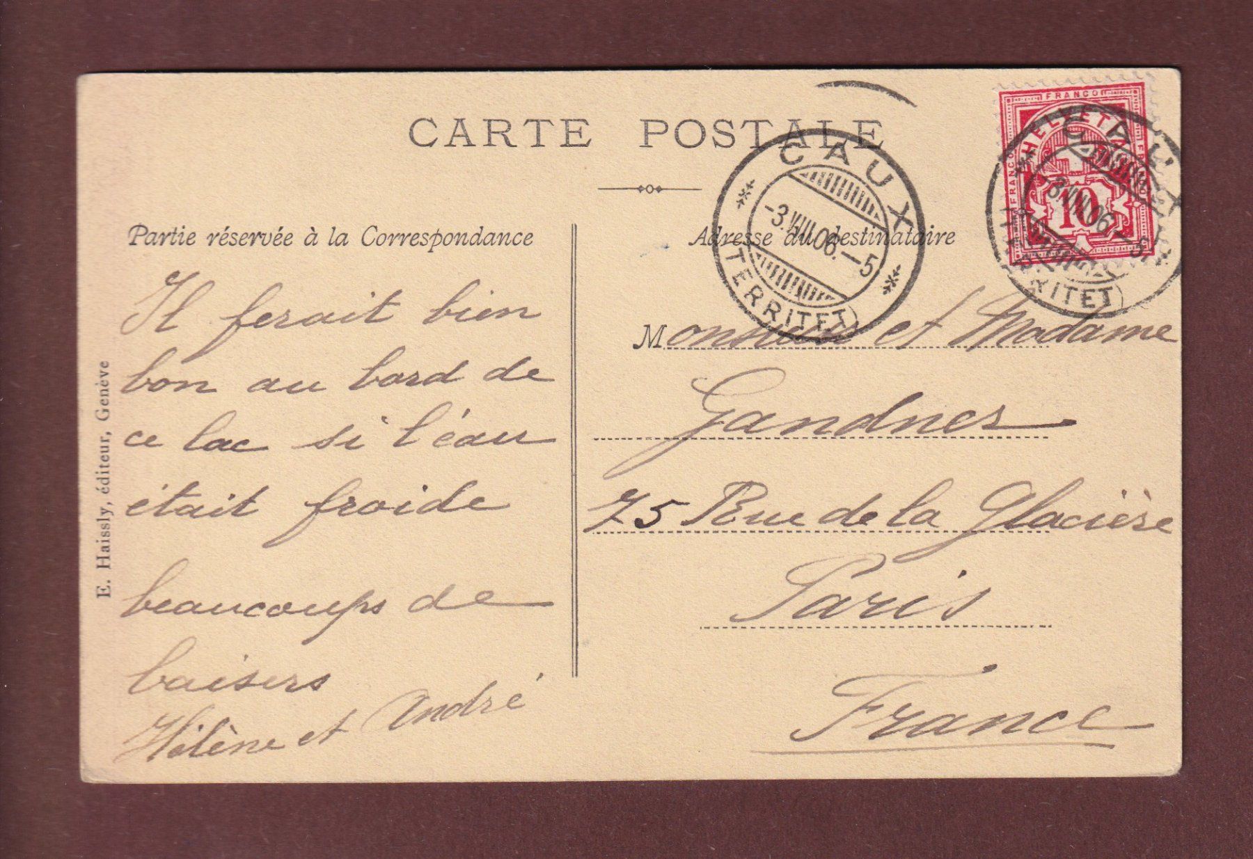 Cartes postales: BARQUE DU LEMAN - 1906 – D'occasion à Pully par nicecards-shop 1