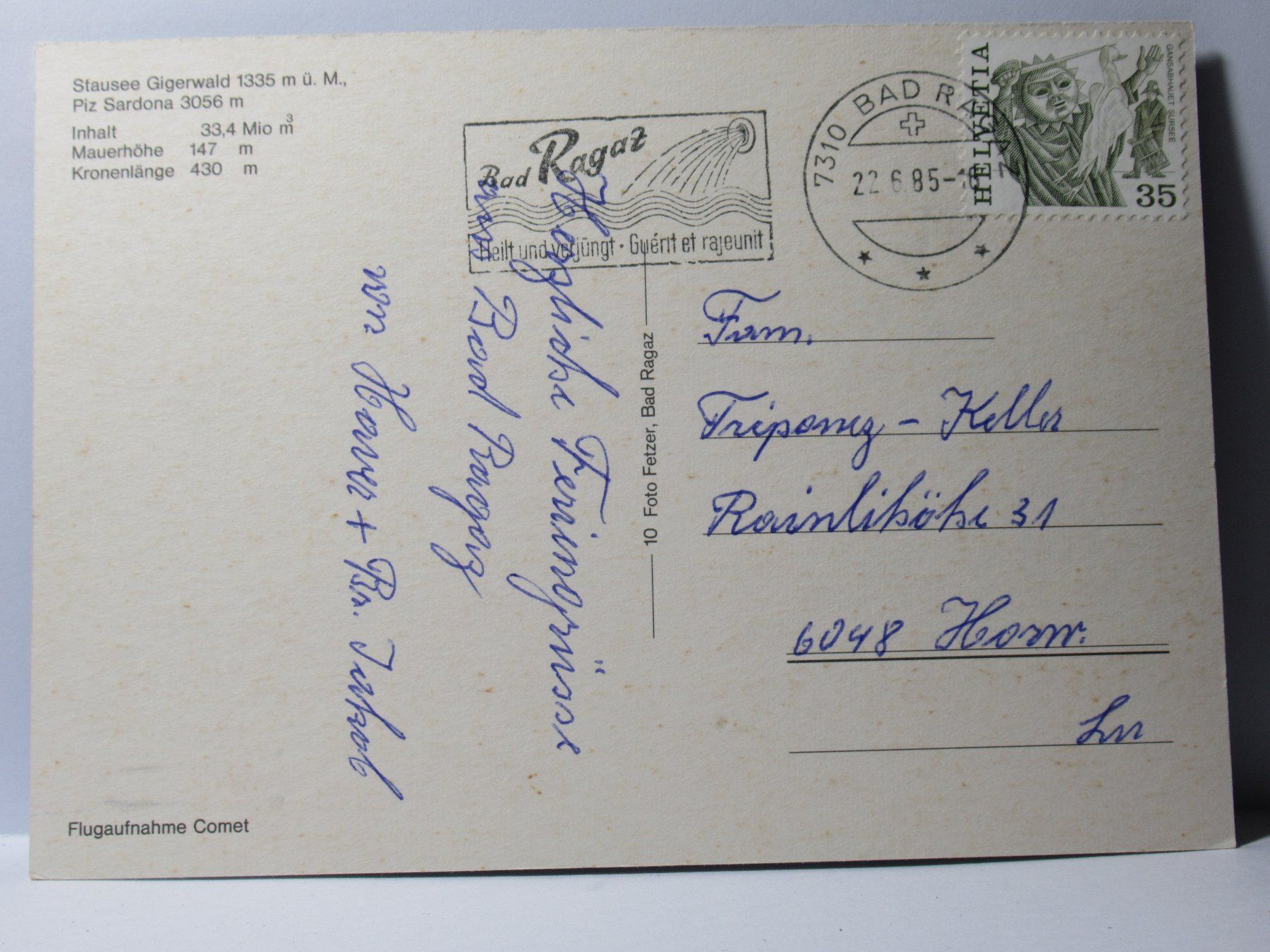 Ansichtskarten: Stausee Gigerwald 1985 – Gebraucht aus Grenchen von Bluemchen1900 1