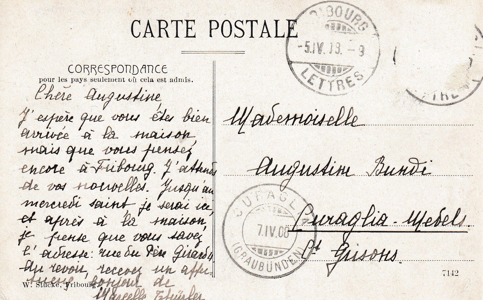 Cartoline postali: AK Schwarzsee - gel. 5.4.1908 – Usato da Fribourg venduto da schnalla92 1