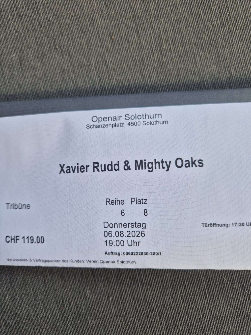 Biglietti: Ticket Openair Solothurn Xavier Rudd & Mighty Oaks – Nuovo e nell'imballaggio originale da Wildberg venduto da feba86