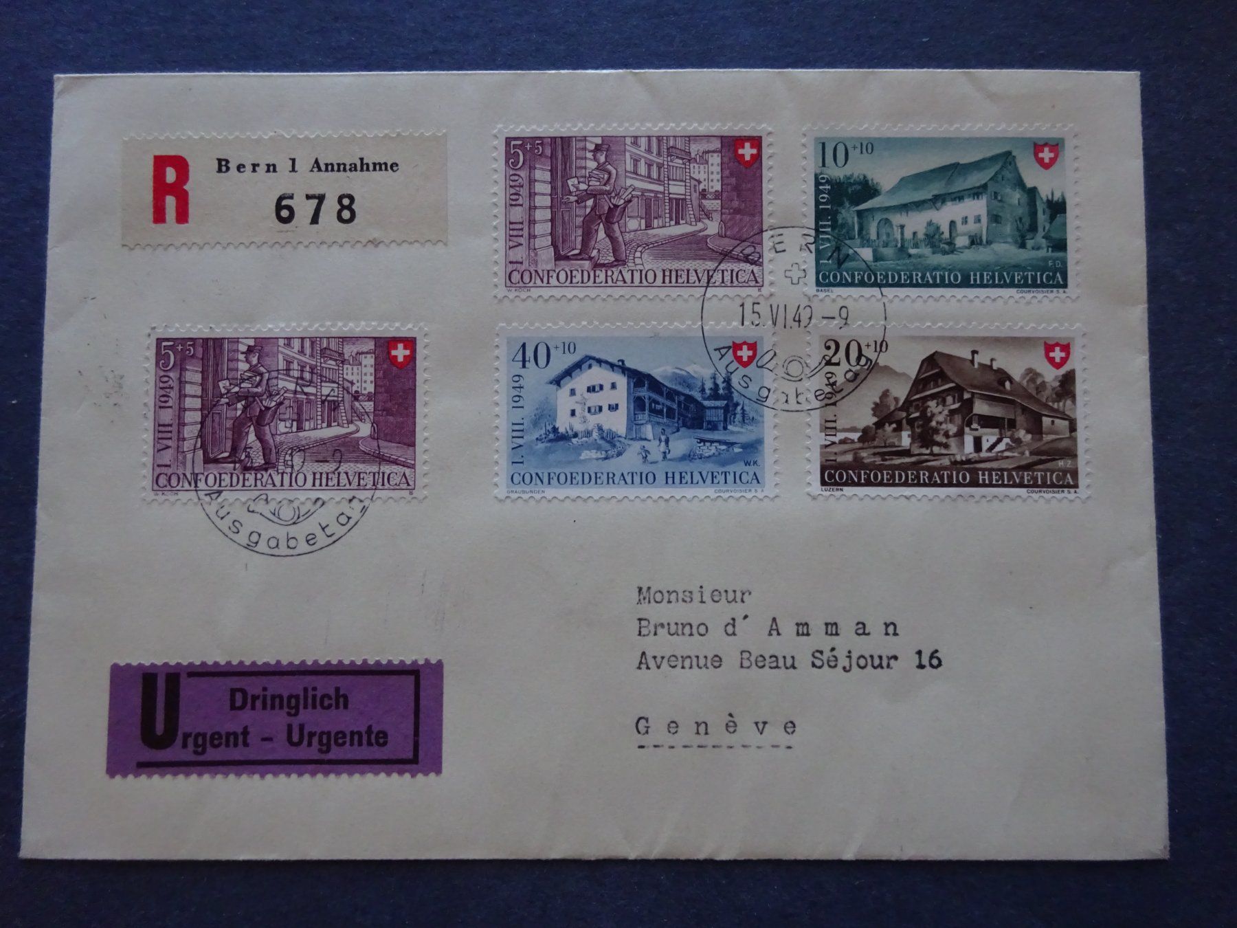 Tutti i francobolli: 1949 Pro Patria FDC BERN deutsch – Usato da Appenzell-Steinegg venduto da adi1975
