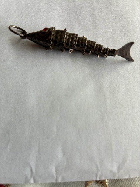 Pendentif Poisson Articulé En Argent émaillé - Bijou Ancien Début 20ème Siècle - Occasion