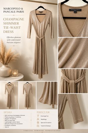 MARCOPOLO & PANCALE PARIS Champagne Shimmer Tie-Waist Dress 