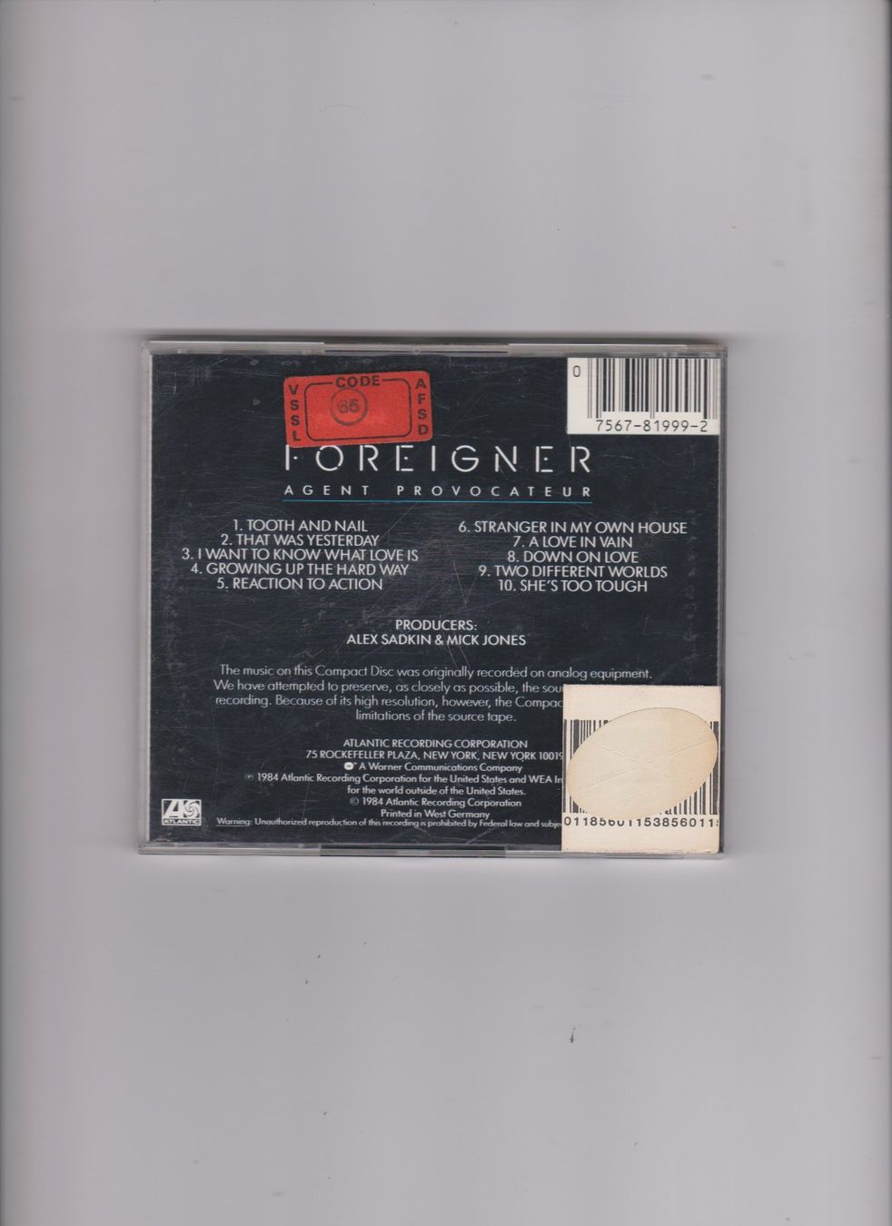 CD: CD Foreigner Agent Provocateur – Usato da Bex venduto da Canouille 1