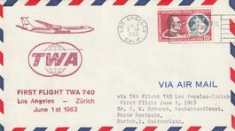 Flugpost Erstflug Los Angeles - Zürich 1963