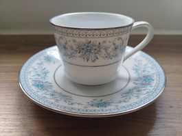 Noritake Tasse mit Untertasse "Blue Hill", Fine China, neu