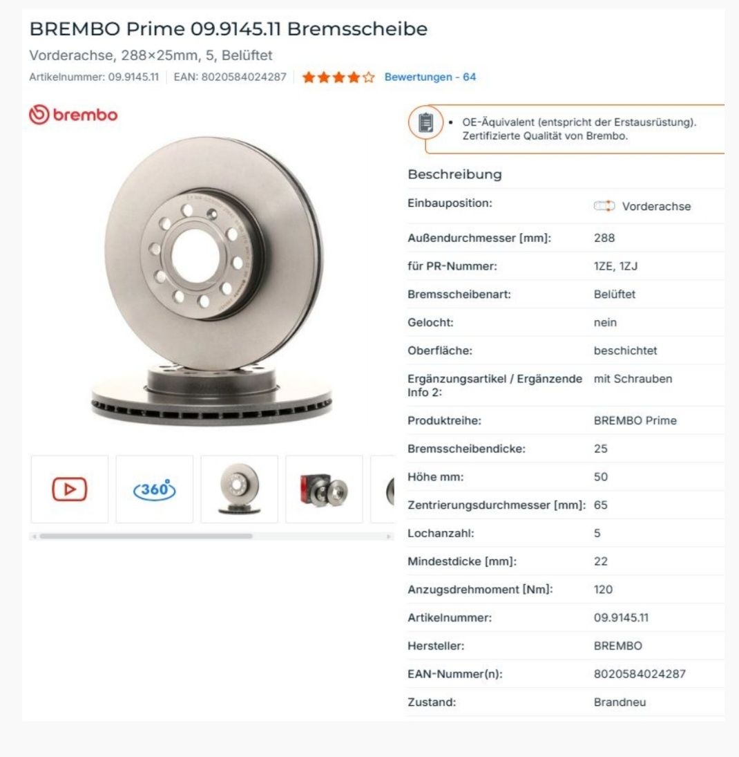 Brembo Tutti pezzi di ricambio auto: Brembo Prime Bremsscheiben – Nuovo e nell'imballaggio originale da Steinach venduto da Xamax18 6