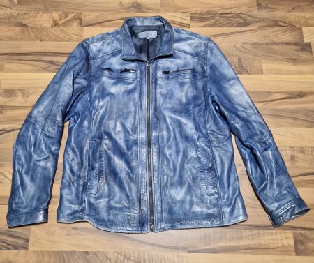 Blaue Christian Lederjacke, Grösse 54, Made in Italy
