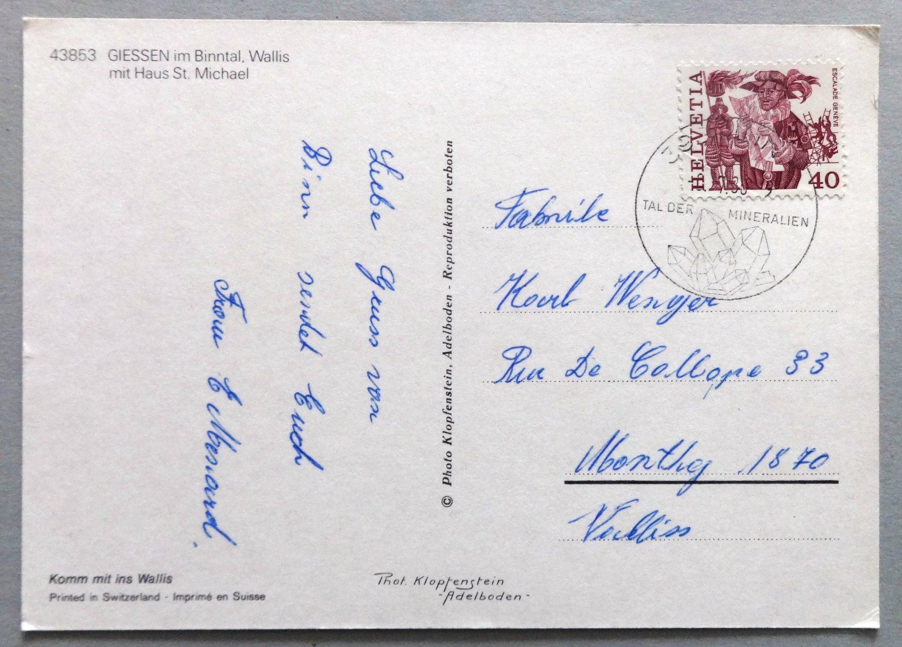 Cartoline postali: Giessen im Binntal mit Haus St. Michael – Usato da Fétigny venduto da Billy2miny 1