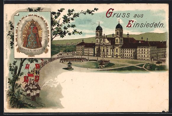 Cartoline postali: Litho Einsiedeln, Gnadenkapelle mit Gnad – Usato da Berlin venduto da bartko-reher
