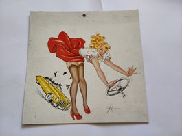Pinup Karikatur von Ernst Schoenenberger ca. 1950