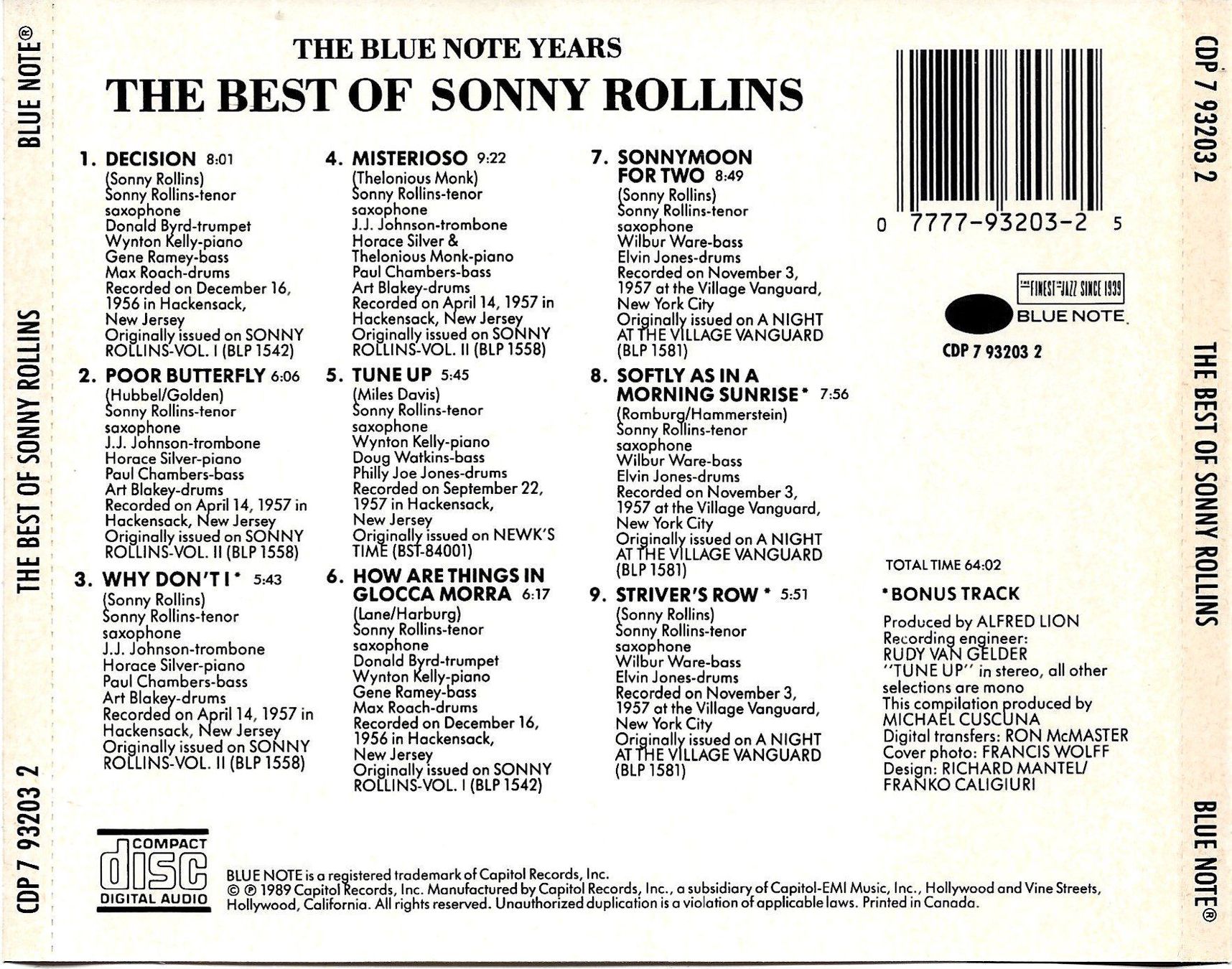 CD: Sonny Rollins BLUE NOTE Horace Silver J.J.Johnson Bop JazzCD – Usato da Kandergrund venduto da Sososo 1