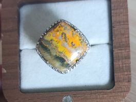 Superbe Bague Vintage en Argent Plaqué Or et Jaspe Bourdon!
