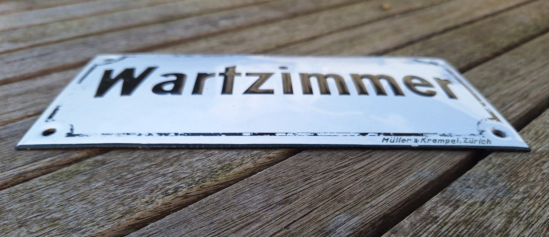 Insegne: Antikes Emailschild Wartzimmer – Usato da Weinfelden venduto da JoeBaer 2