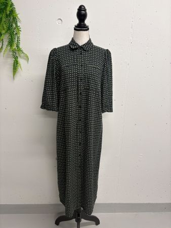 ICHI Kleid schwarz grün gemustert Kragen Gr. 36 Blusenkleid
