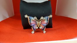 Schmetterling Brosche vergoldet mit Steinen 