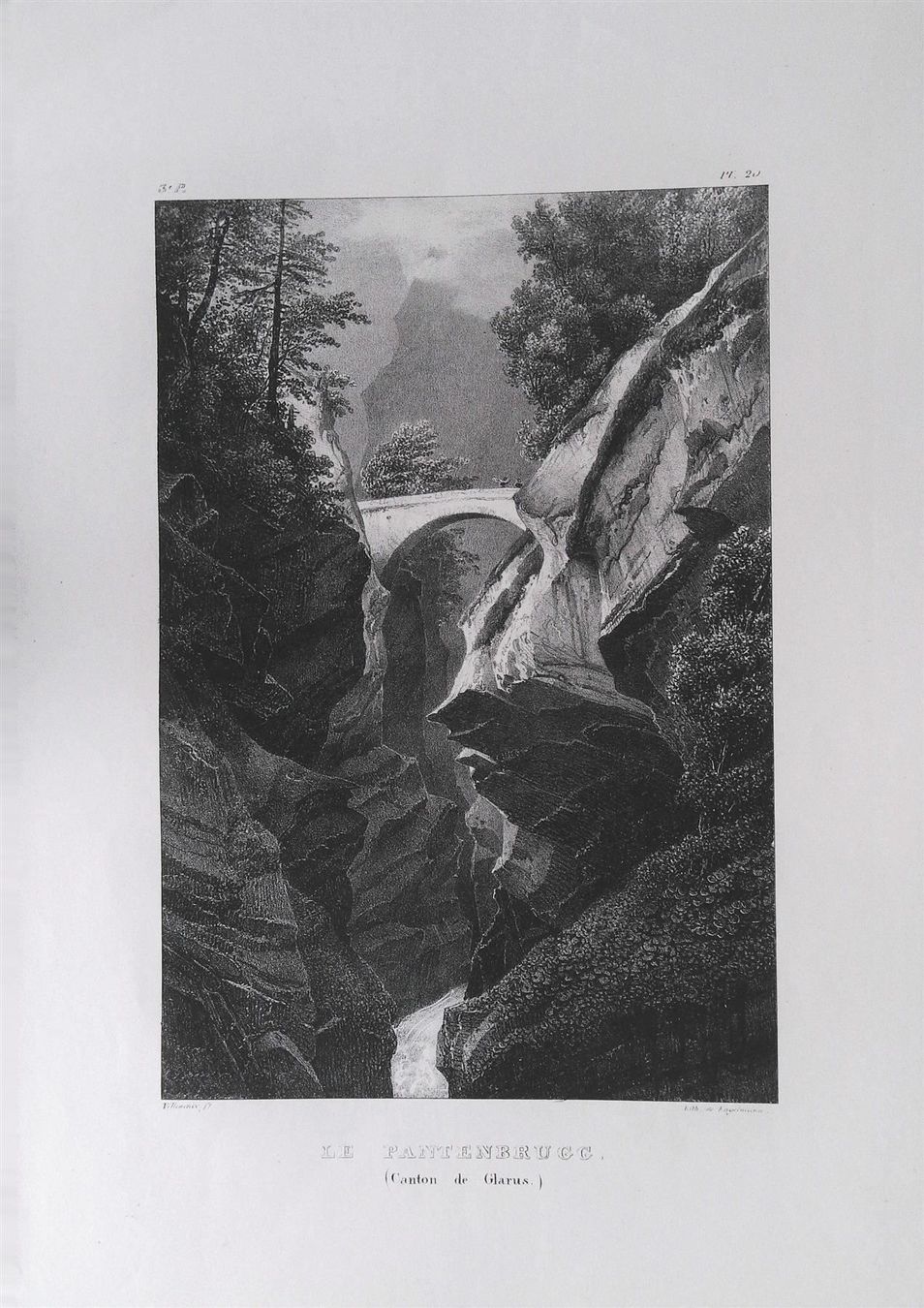 Gravures: Pantenbrücke Glarus  Litho von Engelmann – D'occasion à Rafz par Helvet32