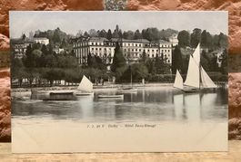Werbe AK - OUCHY Hotel Beau-Rivage - Lac Leman - Schiffe