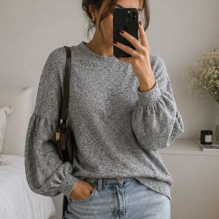 Damen Pullover grau mit Puffärmel Grösse S, sehr guter Zusta