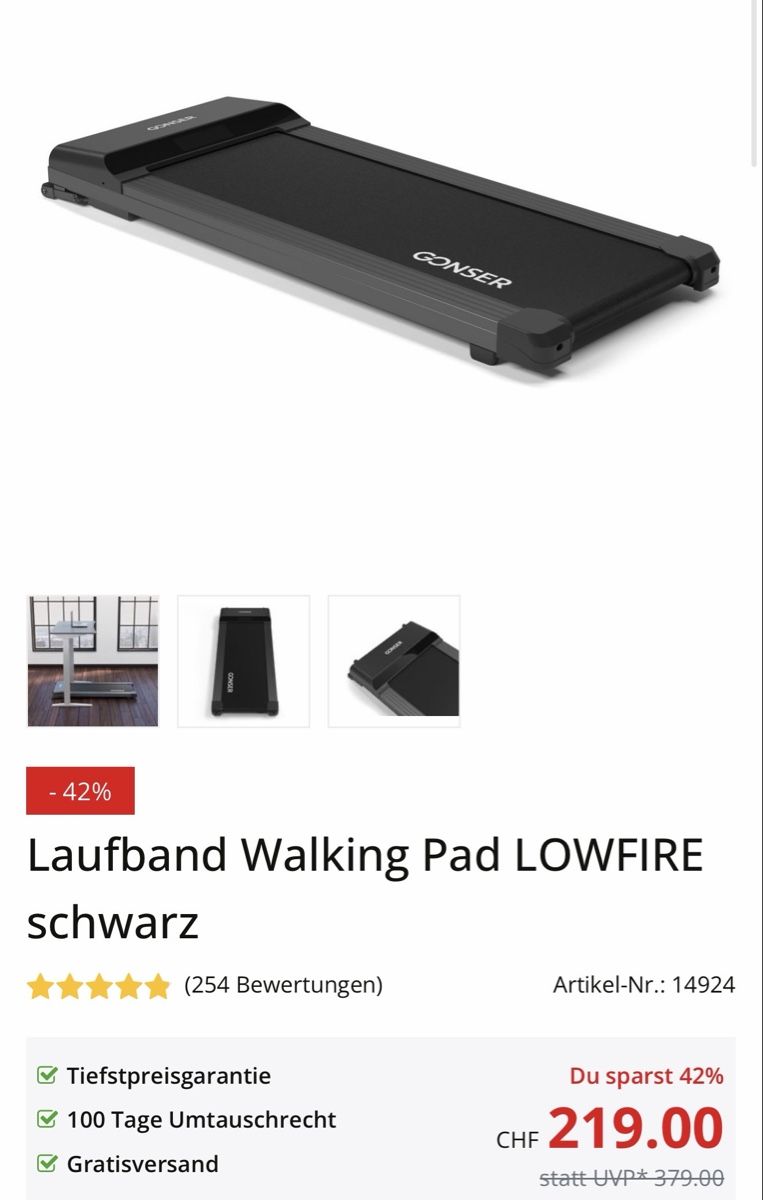 Gonser Hometrainer: Gonser Walking Pad Treadmill Black Used – Gebraucht aus Therwil von as_good_as_new 3