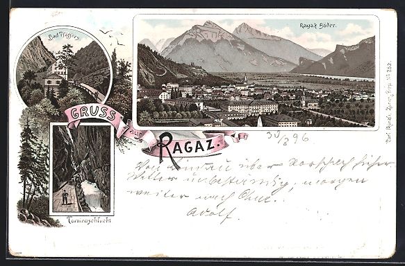 Cartes postales: Litho Ragaz, Taminaschlucht, Bad Pfäffe – D'occasion à Berlin par bartko-reher