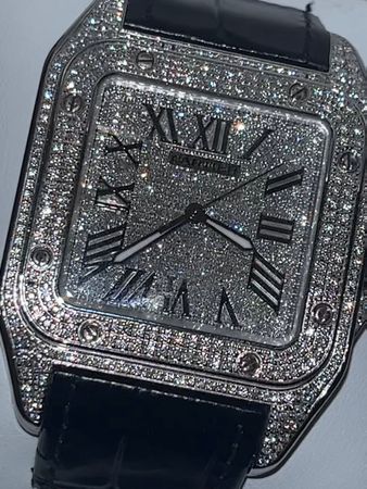 Cartier Santos 100 Diamonds, ice out Lederarmband