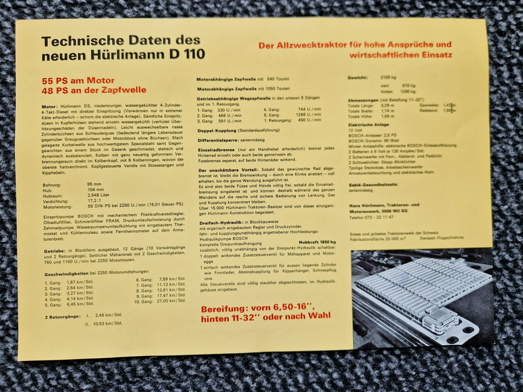 Hürlimann Trattori: Original Prospekt Traktor Hürlimann D110 – Usato da Dürnten venduto da Bachtel84 1