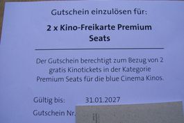 2 Kino Freikarten Premium Seats in blue Cinemas bis 31.1.27