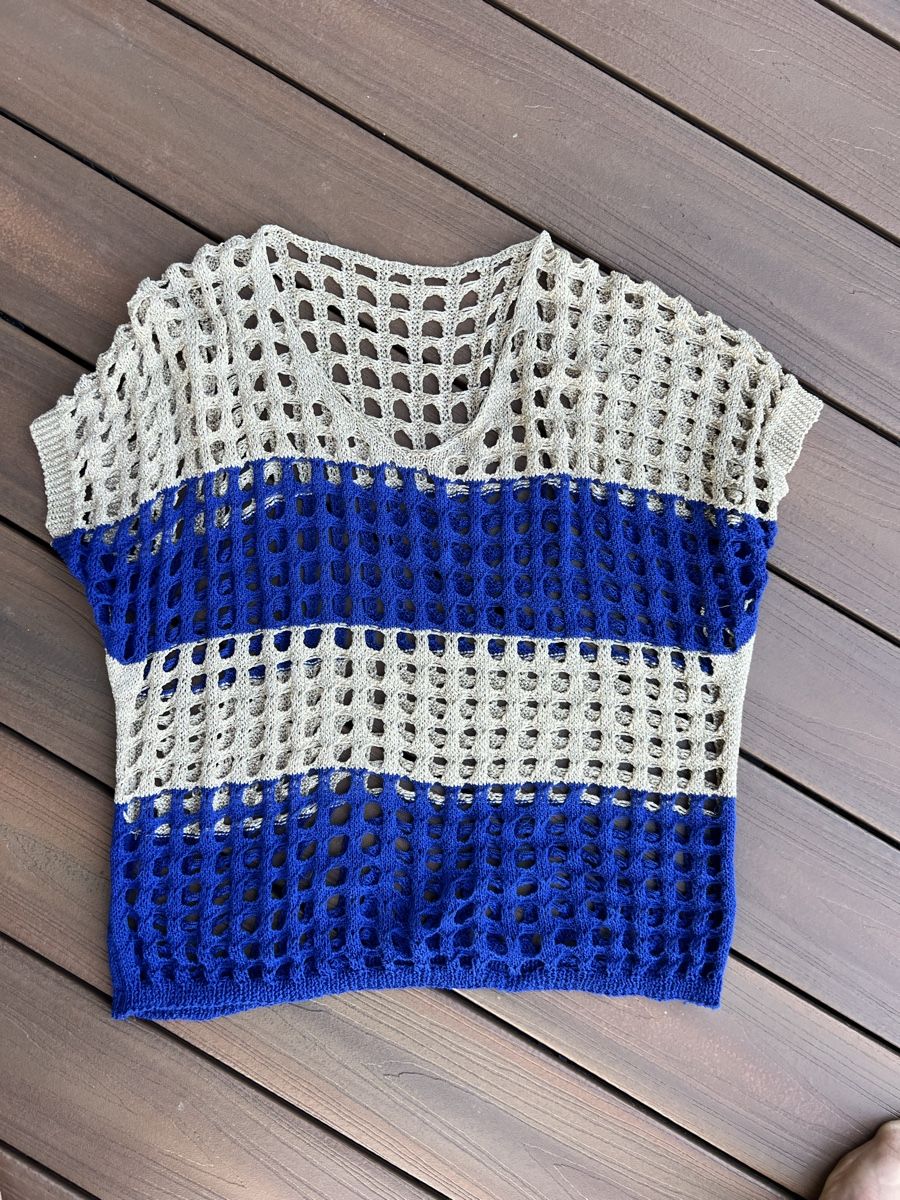 Tops: Kurzarm Pullover / One Size, blau, gold – Neu (gemäss Beschreibung) aus Oeschgen von Elmermo 1