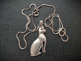 Katzen-Anhänger mit Kette (Silber 800 + 925)