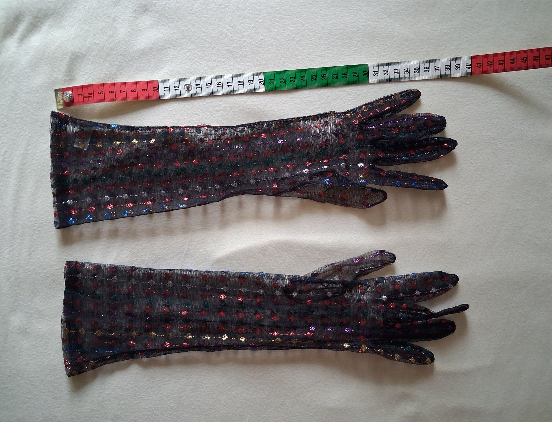 Guanti & manicotti: Elegante Netz-Handschuhe mit Pünktchen-Muster & Glitzer – Nuovo (secondo la descrizione) da Wald ZH venduto da e8e 6