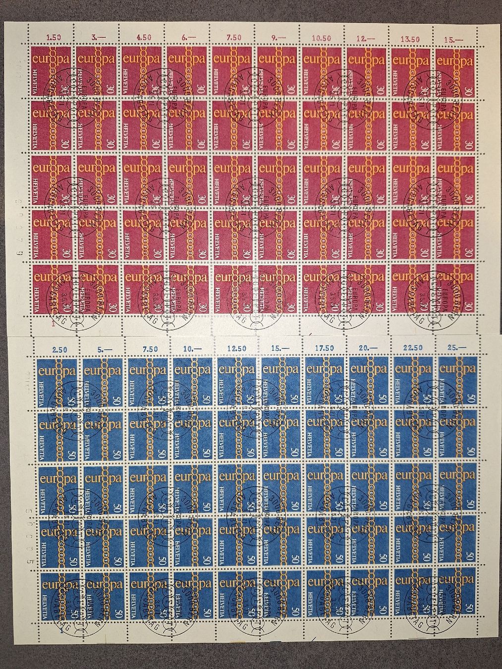 Tutti i francobolli: 1971 Europa 50er Bögen – Usato da Balgach venduto da SIMEON27