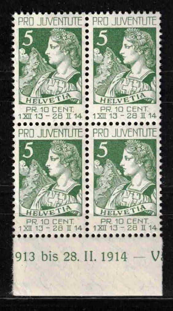 Tous les timbres: Pro Juventute 1913 im 4er-Block ** vom Bogenrand – Neuf (Voir description) à Nuglar par Stamp88