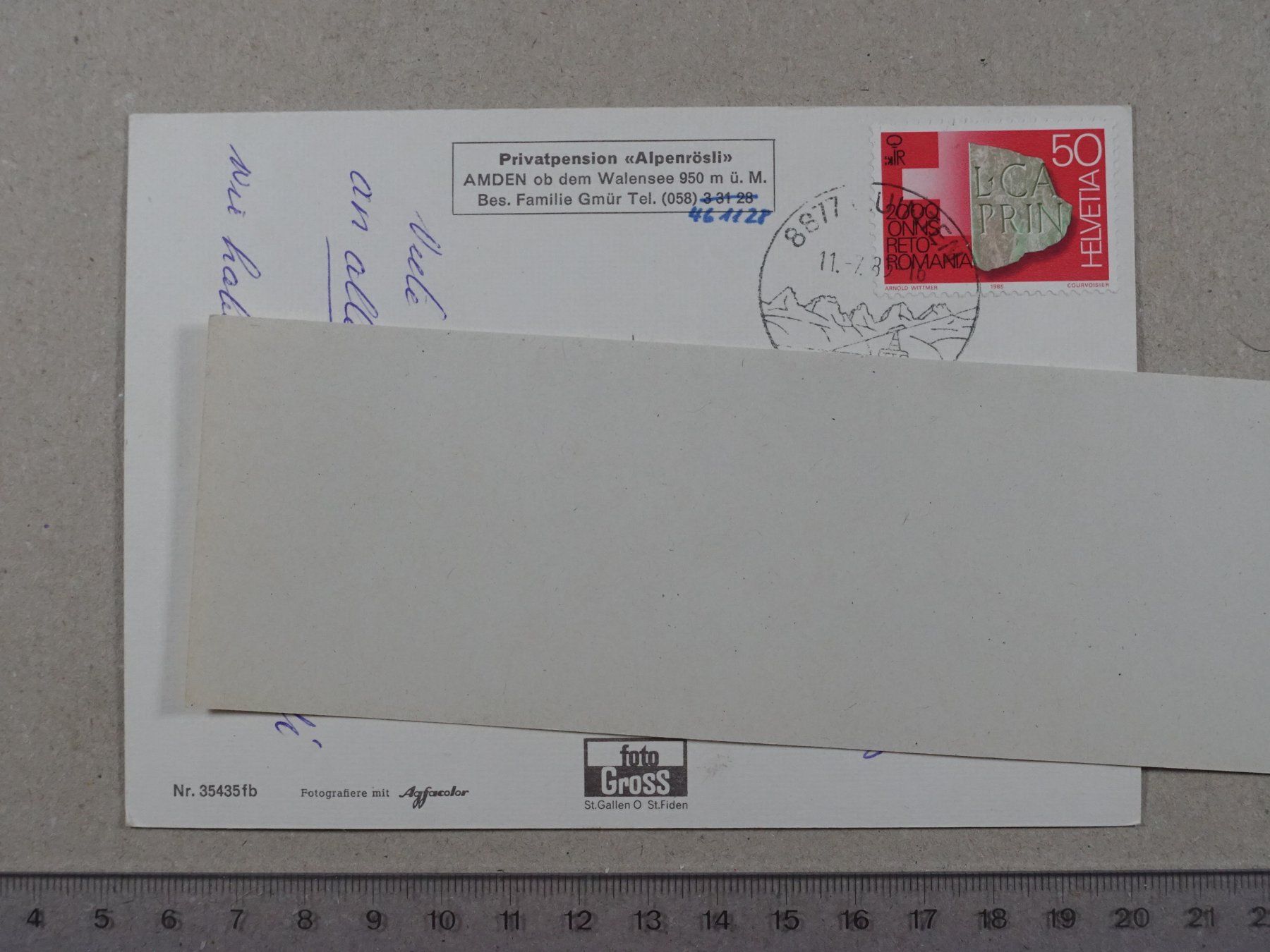 Cartoline postali: Amden, Privatpension "Alpenrösli", 1985 – Usato da Lenzburg venduto da fh1 1