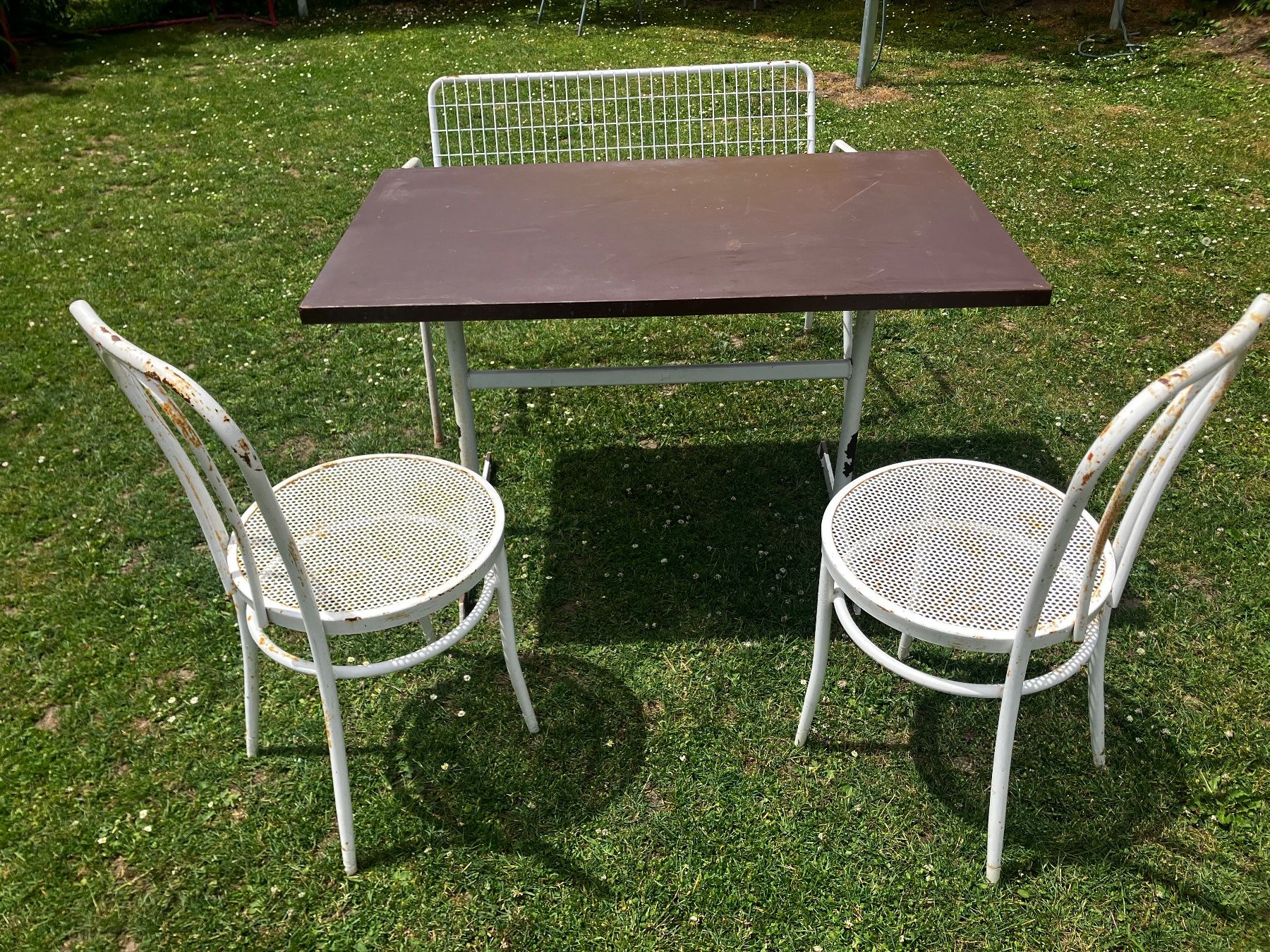Schaffner Set di tavolo e panche: Alter Gartentisch Schaffner, Bank und Stühle – Usato da Winterthur venduto da anel44 1