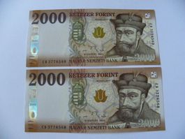 2 Stk. Ungarische 2000 Forint 2025 Forint, Zustand Unc