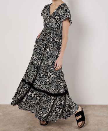 Apricot Maxi Dress floral print black white size XS new