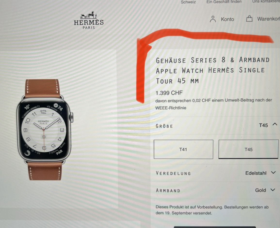 Apple Smartwatch: Apple Watch Hermès Series 8  – Usato da Zürich venduto da XChange 8