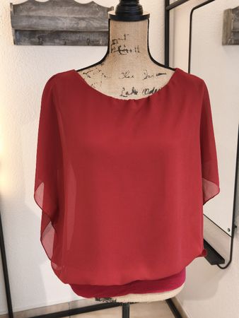 Damen Bluse rot weite Ärmel elastischer Saum