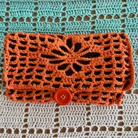 Hübsche Häkeltasche, Braun / Orange, aufwändiges Unikat
