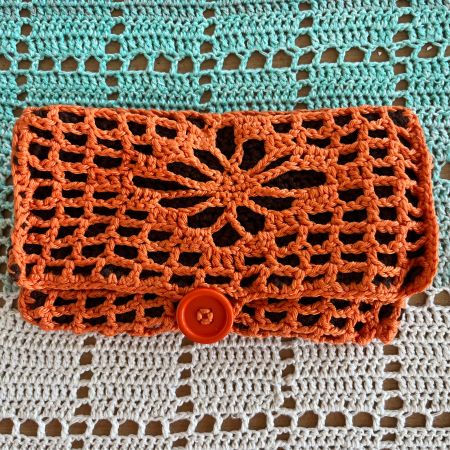 Hübsche Häkeltasche, Braun / Orange, aufwändiges Unikat