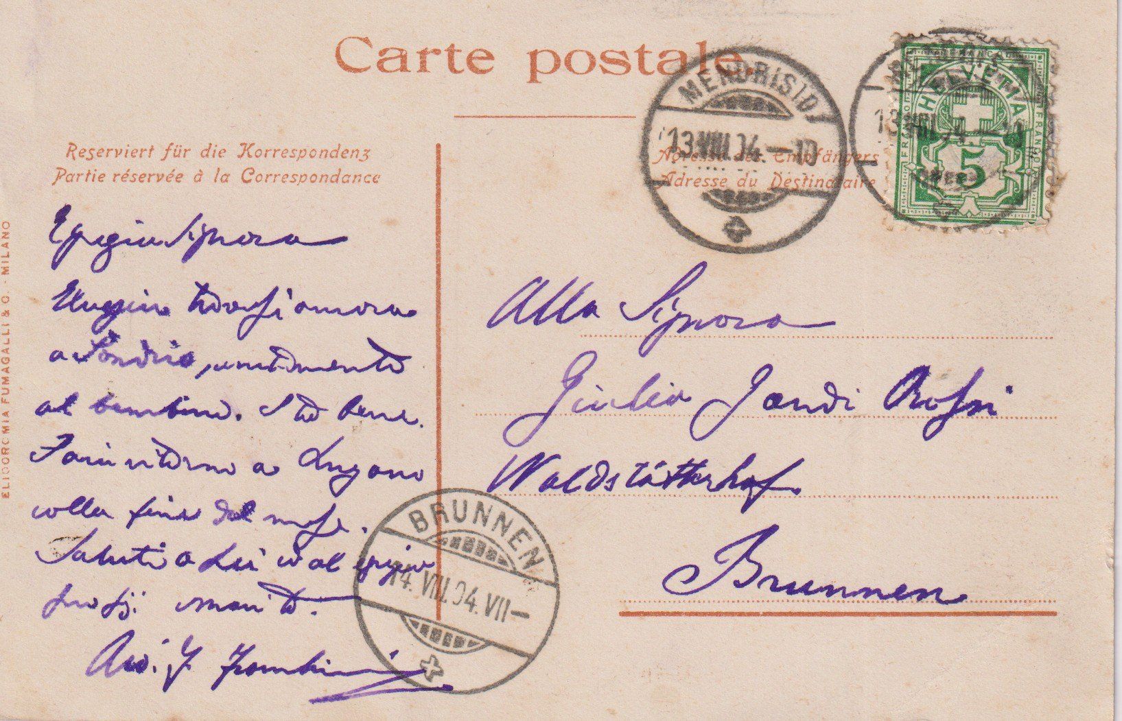 Cartes postales: AK Mendrisio Veduta dalla Torre - 1904 – D'occasion à Riva San Vitale par MAR-NAPO 1